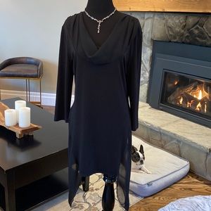 Elegant Black Laura Tunic with Sheer Accents at the bottom
